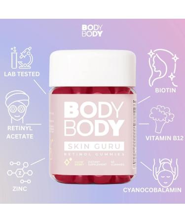 Body Skin Guru Gummy - Anti-Aging, Clear Skin, Acne Reduction 60ct Berry Flavor with Vitamin A, Biotin, Vitamin C, B12, and Zinc - Buy Online on GoSupps.com