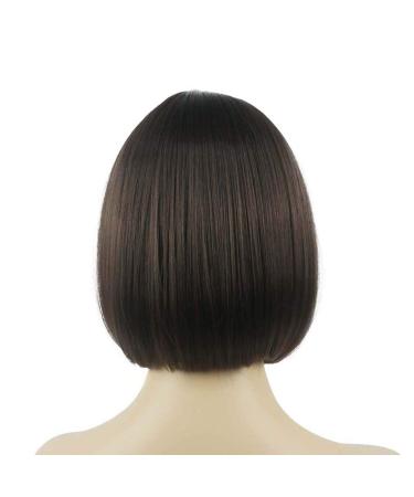 Lydell 8 Short Bob Chestnut Brown Synthetic Wig with Flat Bangs & Central Dot - Heat Resistant Hairstyle - Buy Online on GoSupps.com