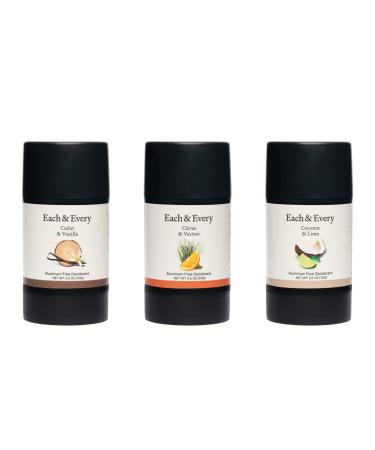 Each & Every 3-Pack Natural Aluminum-Free Deodorant for Sensitive Skin with Essential Oils, Plant-Based Packaging (Summer Favorites, 2.5 Ounce (Pack of 3))