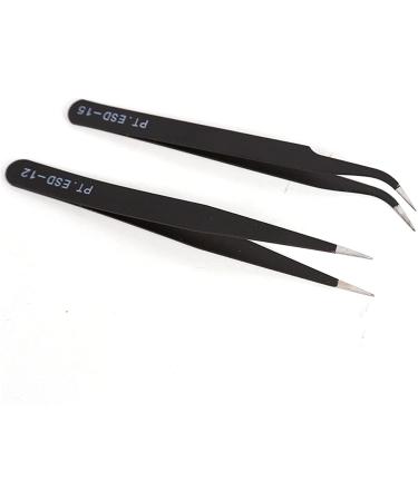 Eyelash tweezers for eyelash extensions hand-calibrated straight curved tip 2-pack Durability