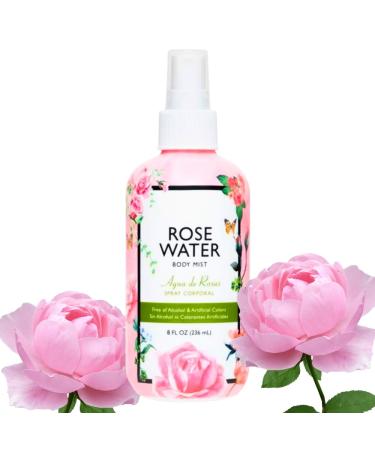 Hydrating Rose Water Mist Spray 8 fl oz Refreshing Facial and Body Toner for Skin and Hair Compatible with All Skin Types Soothing Alcohol-Free pH-Balancing Floral Mist