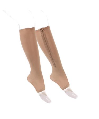 ZMERCH knee-high socks compression stockings sports printing long wheel socks zipper professional leg support thick women's socks with varicose veins (SM/beige) beige S M