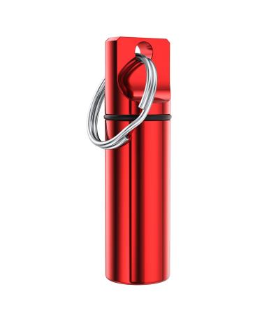 Small Pocket Pill Box Keychain , Aluminium Alloy Portable Mini Pill Organizer Case Container for Purse, Waterproof Metal Pill Holder Medicine Bottle for Outdoor Camping Travel (Red)