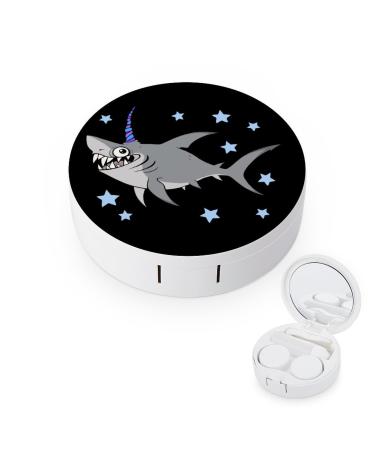 Funny Shark Star Contact Lens Case Travel Portable Travel Contact Lens Box with Mirror