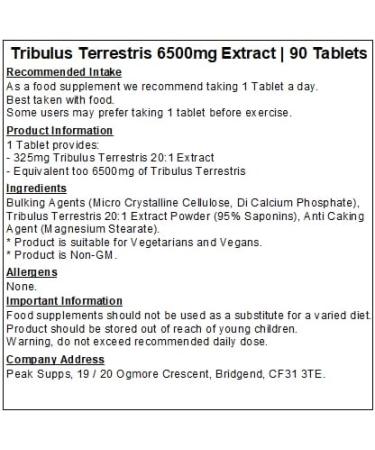 Tribulus Terrestris 6500mg Extract Tablets - Vegan - Non-GM (90 Tablets) 90 count (Pack of 1) - Buy Online on GoSupps.com