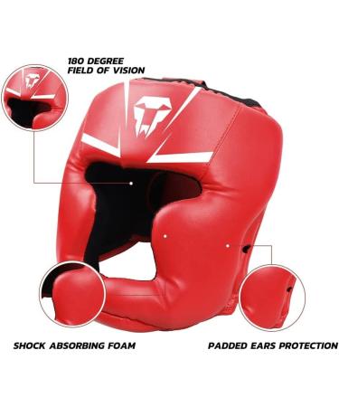 Langray Leather Boxing Helmet for Children & Adults - Thai Boxing Head Protection High Striking Damping Perfect Vision for MMA & Kickboxing - Red - Buy Online on GoSupps.com