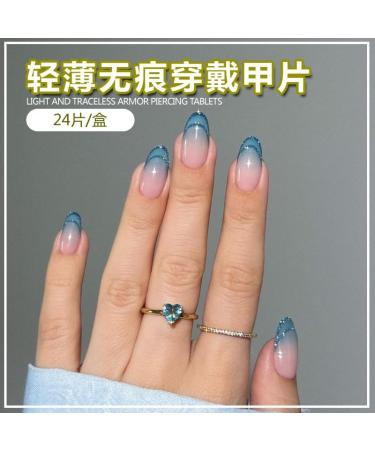 24Pcs/Set Press On Nails Mid Length Fake Nail with Blue Green Stripe Pattern False Nails Acrylic Fake Nails Full Cover Nails Tips Artificial Finger Manicure Press on nails for Women and Girls - Buy Online on GoSupps.com