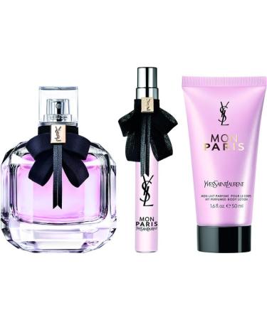 YVES SAINT LAURENT Mon Paris 3 Pcs Gift Set For Women: 3 Oz Eau De Parfum Spray + 0.33 Mini Eau De Parfum Spray + 1.6 Body Lotion - HARD GIFT BOX
