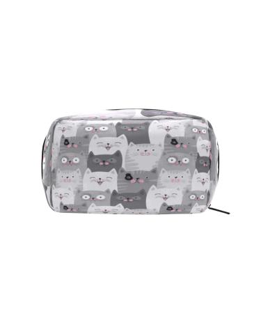 Mnsruu Gray Cat Print Cosmetic Bag - Portable Storage Gift for Women & Girls | Shop Now! - Buy Online on GoSupps.com
