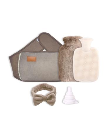 Investing hot water bottle 1l heat bottle made of rubber with waist cover 3 in 1 heat bottle of rubber with fleece pull+hair bands+funnel for legs feet neck shoulder waist warming pain relief (brown)