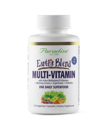 Paradise Herbs Earth's Blend Once Daily Multivitamin for Men, No Iron, 48 Organic Superfoods, Probiotics, Antioxidants, Vitamins A, B12, C, D, K2,120 Count No Iron 120 Count (Pack of 1)