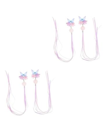 minkissy 2 Pairs Hanfu Headwear Kanzashi Hair Clip Japanese Style Hair Clasp Flower Hair Clips for Women Qipao Hair Accessories Kids Decor Purple Child Metal Acrylic Chinese Style Side Clip