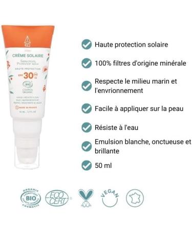 EQ Sunscreen High protection SPF30-100% mineral filters. Face/Water resistant. Bio certify Cosmos Organic - Made in France - Buy Online on GoSupps.com