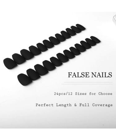 Handcess 24Pcs Black Ballerina Matte Coffin Nails - Full Cover Gel Nail Art Tips Set for Elegant Style - Buy Online on GoSupps.com