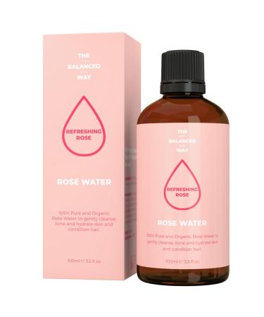 100% Pure Organic Rose Water for Face (100ml) | Calms & Soothes Irritated/Red Skin | Heals Blemishes | Softens Skin & Hair | Incredibly Gentle Triple Distilled Vegan | All-Natural Rose Water Toner