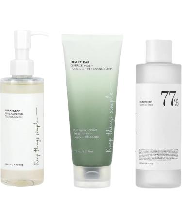 Pore Control Cleansing Oil 200ml Quercetin Pore Deep Ceansein Facial Cleanser 150ml 77% Soothing Toner 250ml Daily Cleansing Skincare (3 Piece Set)