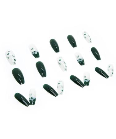 RUNRAYAY Green Medium Press On Nails with Flower | Acrylic Fake Nails for Women & Girls - Perfect for Any Occasion! - Buy Online on GoSupps.com