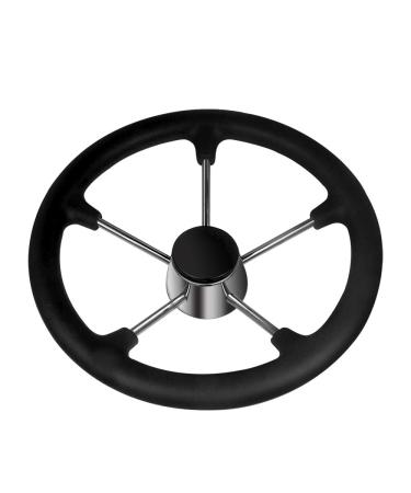 11inch Boat Steering Wheel, Stainless Steel 5 Poke 25 Degree Destroyer Style, Anti-Slip Black PU Foam Steering Wheel for Boats, Yachts, Pontoon Boats (Black)