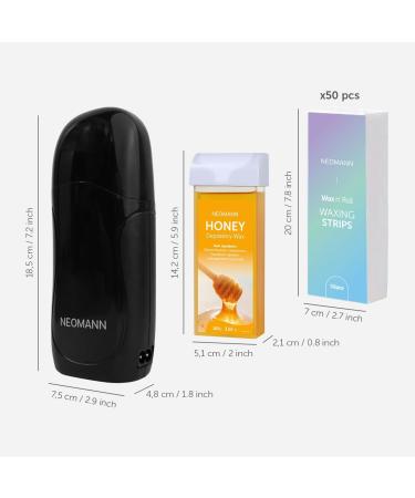 Wax-n Roll Kit d pilation Honey | Chauffe-cire Roll-On avec 2x cartouches Honey 50 bandes de cire & 6 lingettes de soin (Noir) Qualit salon pour la maison Noir - 2 x Miel 1 unit (Lot de 1) - Buy Online on GoSupps.com