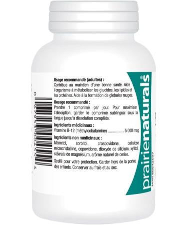 Prairie Naturals Sublingual B12 Methylcobalamin 5000mcg & Folic Acid helps to reduce the risk of neutral tube defects helps the body to metabolize proteins forms red blood cells prevents folate deficiency and Vitamin B12 deficiency - 90 Count - Buy Online on GoSupps.com