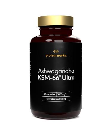 Ashwagandha KSM-66 Ultra Formule Premium Haute Puissance 3000mg Extrait d'Ashwagandha KSM-66 Bio 250mg Enrichi en Vitamine B6 & Poivre Noir Am liore la Concentration 60 G lules Protein Works