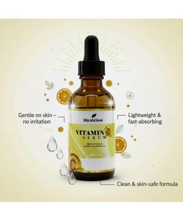 MirabGlow Vitamin C Serum for Face with Hyaluronic Acid Vitamin E & Ferulic Acid Anti-Aging Brightening Formula to Improve Dark Spots Fine Lines & Wrinkles Suitable for All Skin Types 2 fl oz - Buy Online on GoSupps.com