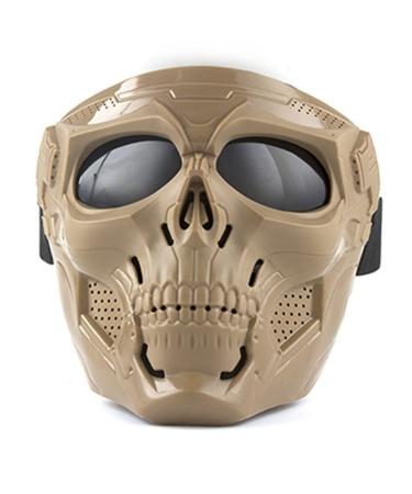 Full Face Masks Skull Skeleton with Goggles Impact Resistant Army Fans Supplies Tactical Mask for Halloween Movie Props Party and Other Outdoor Activities Tan Gray-Lens