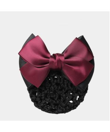 Women Lady Girls Professional Bowknot Decor Snood Net Rhinestone Barrette Hair Clip Elastic Hair Cover Bun Hairnet Hair Accessories for Nurse Bank Worker Air Hostess Quick Style