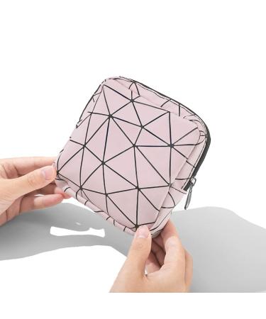 OWTING Sanitary Napkin Storage Bag Menstrual Cup Pouch Girls Travel Geometric Stitching Small Makeup Sanitary Pads Organizer Small Portable Large Capacity (Light Pink)1