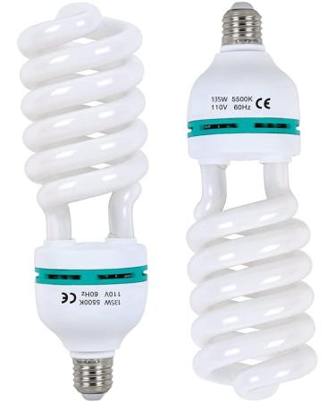 2pcs 135W Light Bulb 5500K CFL Daylight Spiral Softbox Lighting Kit Bulb in E27 Socket for Photography Photo 2 Count (Pack of 1)