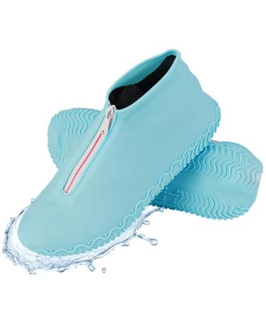 Silicone Waterproof Shoe Covers with Zipper, Upgrade Reusable Shoe Covers,Resistant Rain Boots Non-Slip Washable Travel Rain Gear Footwear Protection for Women, Men Blue XL (Women 11.5-14, Men 11-14)