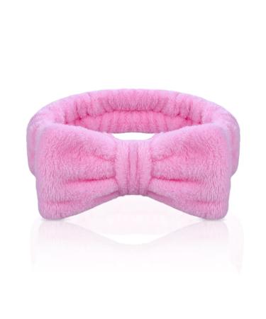 AOMIG Spa Headbands for Women Fluffy Headband for Washing Face Elastic Bowknot Hair Band Microfiber Elastic Women & Girls' Head Band for Makeup Shower Sports(Pink) 1 Pcs Pink