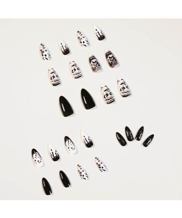 Bufenia 24 Pcs Skull Stiletto Nails - Black Halloween Almond Press-On Acrylics for Women & Girls - Buy Online on GoSupps.com