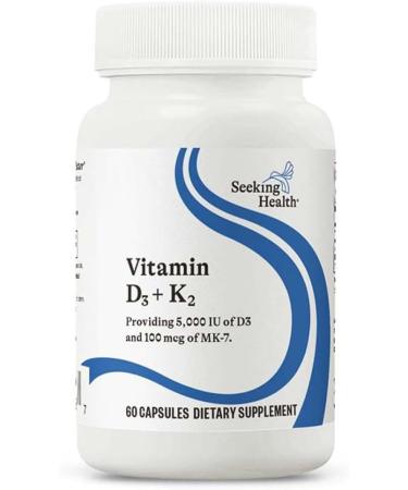 Vitamin D3 + K2 | 5000 IU of D3 (as cholecalciferol) for Optimal Calcium Absorption | 100 mcg of K2 (as menaquinone-7) for Circulatory Health | Supports Bone & Immune Health | 60 Vegetarian Capsules - Buy Online on GoSupps.com
