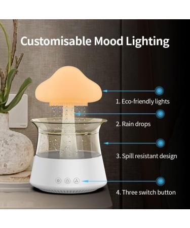 Rain Cloud Humidifier - Mushroom Drop Snuggling Cloud Desk Diffuser with Water Sounds and Cute Night Light (Wooden) - Buy Online on GoSupps.com
