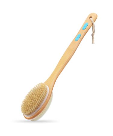 Hience Long Handle Bath Shower Brush Back Scrubber Body Exfoliator Double-Sided Brush Head with Soft and Stiff Bristles for Wet or Dry Brushing Cellulite Removal and Lymphatic Drainage