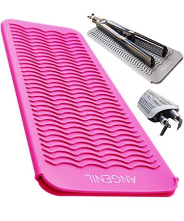 ANGENIL Resistant Silicone Mat Pouch for Hair Straightener Professional Beach Wave Curling Iron 2 in 1 Titanium Ceramic Flat Iron Curling Wand Crimper Hair Iron Tools Food Grade Silicone Pink