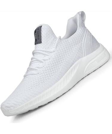 Feethit Sneakers Men's Running Shoes Sports Shoes Sneakers Non-Slip Rubber Soles Lightweight and Breathable for Walking 44 EU White