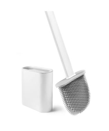 Toilet Bowl Brush and Holder Set Non-Slip Long Plastic Handle Bendable Bowl Brush Head Wall Mounted Deep Cleaning Toilet Corner Cleaner Brush Without Drilling White