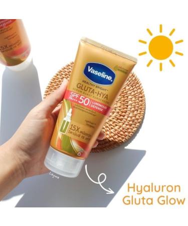 Vaseline Healthy Bright Gluta-HYA Serum Sunscreen SPF50 PA+++ - Luminous Face & Body Lotion 260ml | International Shipping Available - Buy Online on GoSupps.com