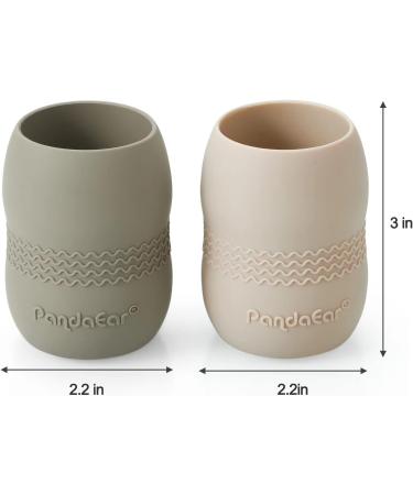 PandaEar Baby Weaning Set | Silicone Feeding Supplies for Baby Led Weaning | Includes 2 Divided Suction Plates, 2 Tiny Cups, Spoons, Forks | Self Feeding Eating Set in Light Tan/Walnut - Buy Online on GoSupps.com