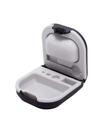 Hearing Aid Case Hard Storage Box with Battery Holder and Cleaning Brush Slot (Black)