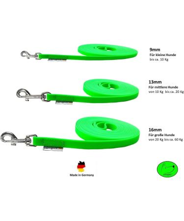 Biothane Tow Leash for Small Dogs | 9mm 3m/10m/15m Options | Neon Green with Hand Loop - Buy Online on GoSupps.com