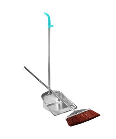 UYEXM Dustpan Set Stainless Steel Dustpan Combo Dust Pan with Long Handle for Sweeping Indoor Outdoor
