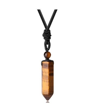 XIANNVXI Healing Crystal Necklace for Men Women Crystal Pendant Hexagonal Point Pendant Necklace Natural Gemstone Adjustable Rope Reiki Jewellery Necklace E - Tiger Eye