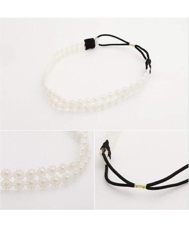 Lady Women Double Pearl Flower Headbands - Set of 2 | Elastic Hair Hoop Accessory - Buy Online on GoSupps.com