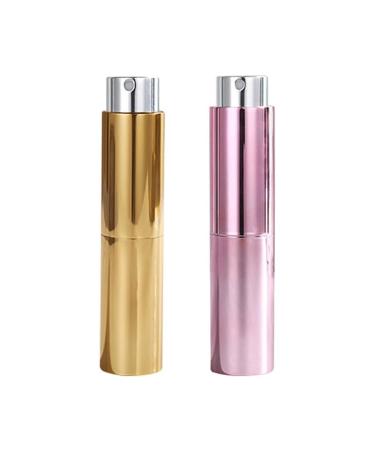 2 Pack Travel Perfume Atomizer Bottle Refillable 8ml Portable Mini Spray Bottle Leakproof Perfume Bottle for Toiletries Fragrance Gold Pink