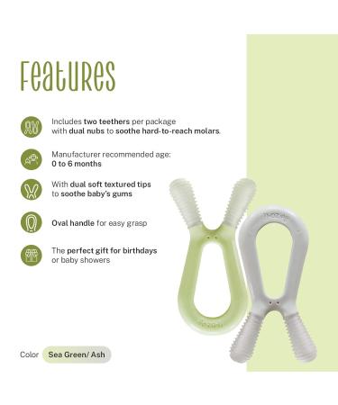ZoLi Bunny Baby Teether | Molar Gum Relief Toy for Babies | BPA-Free | Pack of 2 | Sage Green & Ash Grey - Buy Online on GoSupps.com