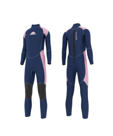 XUKER Wetsuit Kids 3mm, Neoprene Wet Suits for Kids in Cold Water Full Body Dive Suit for Diving Snorkeling Swimming Girls Pink 3mm 12