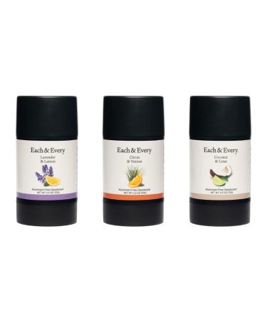 Each & Every 3-Pack Natural Aluminum-Free Deodorant for Sensitive Skin Made with Essential Oils 2.5 Oz. (Lavender & Lemon Citrus & Vetiver and Coconut & Lime)
